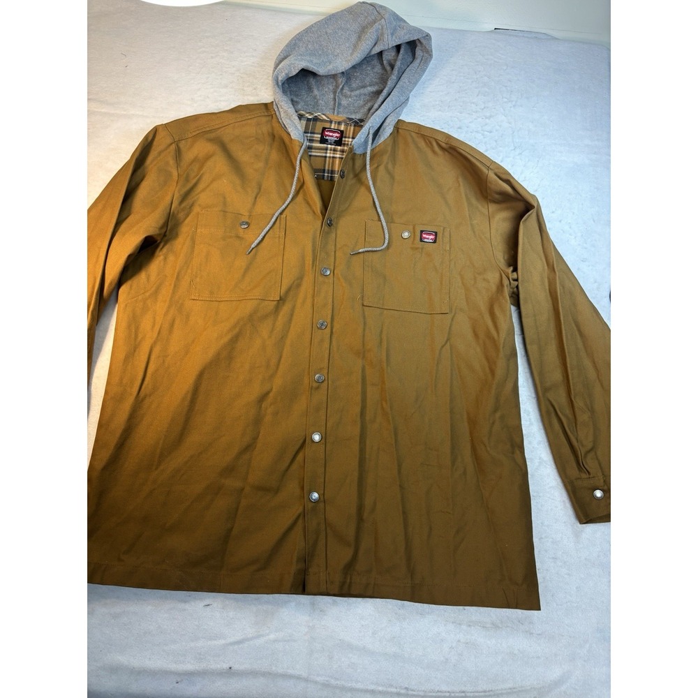 Wrangler Workwear Mens 2XL Shirt Jacket Briwn Unlined Canvas With Hood NWOT